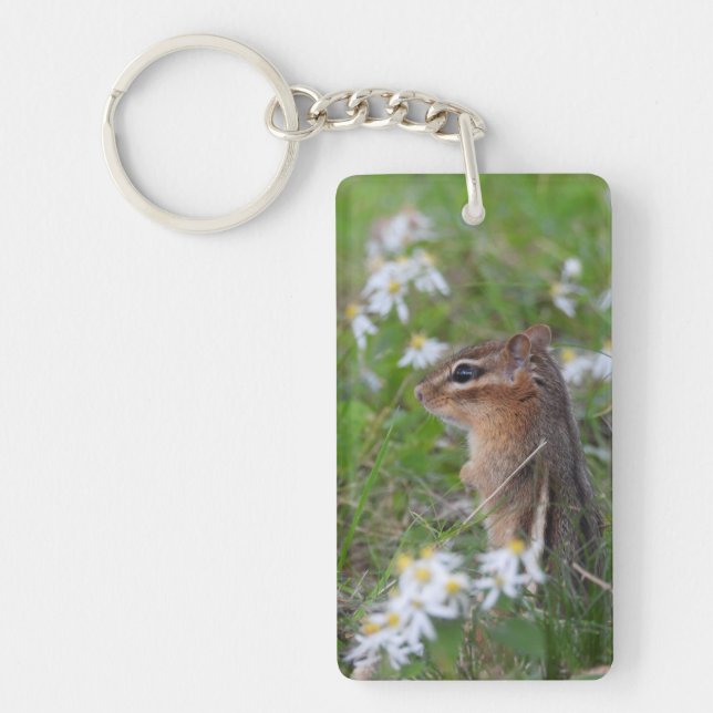 Adorable Chipmunk in Blume Schlüsselanhänger (Vorderseite)