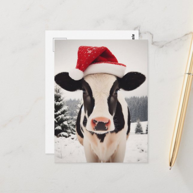 Adorable Christmas Dairy Calf Postkarte (Vorderseite/Rückseite Beispiel)
