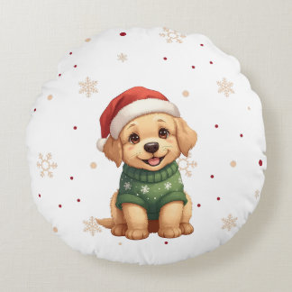 Adorable Christmas Dog - Festive Puppy Christmas Rundes Kissen
