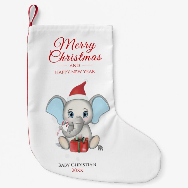Adorable Christmas Elephant | PERSONALISIERT Kleiner Weihnachtsstrumpf (Vorderseite)