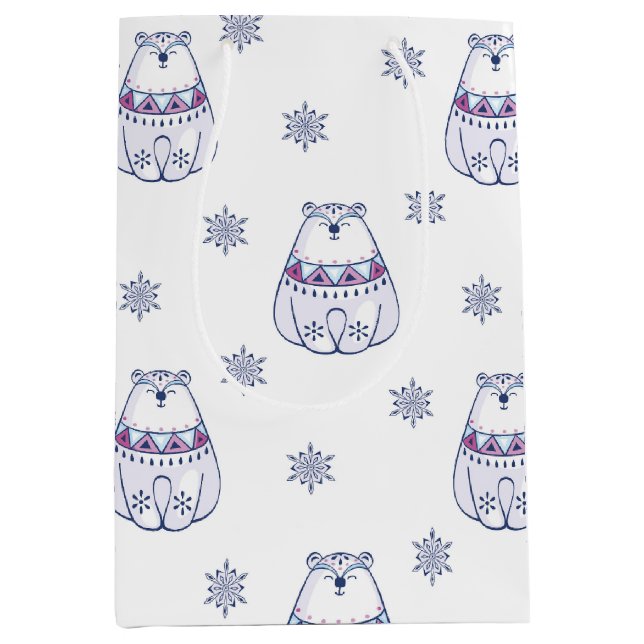 Adorable Christmas Gift Bags with Polar Bears Mittlere Geschenktüte (Vorderseite)