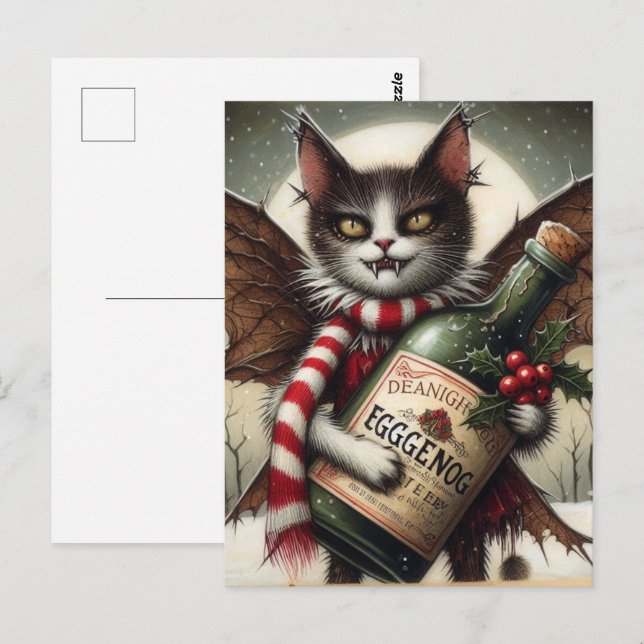Adorable Christmas Horror Kitty Fairy mit Eggnog Postkarte (Vorne/Hinten)