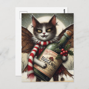 Adorable Christmas Horror Kitty Fairy mit Eggnog Postkarte