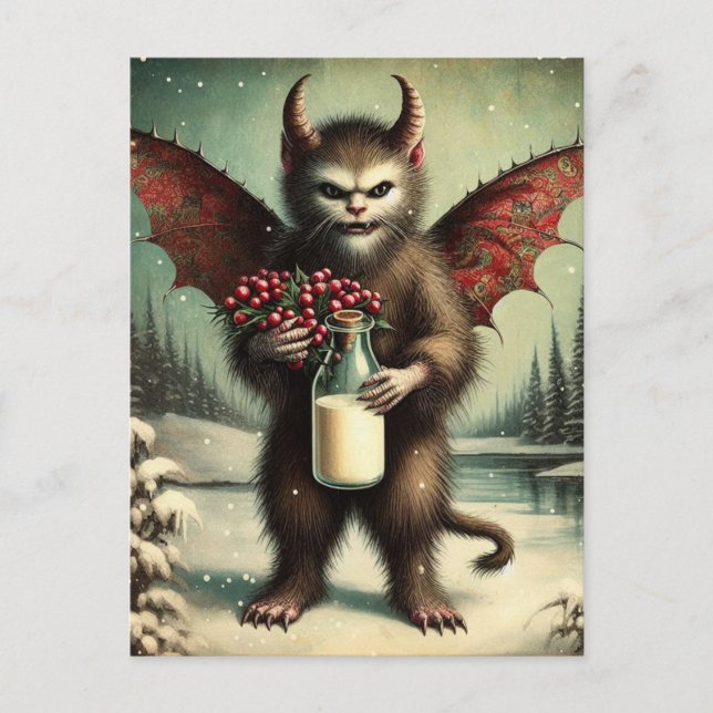 Adorable Christmas Horror Krampus Kitty Fairy Postkarte (Vorderseite)