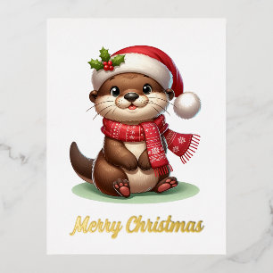 Adorable Christmas Otter Folien Feiertagspostkarte
