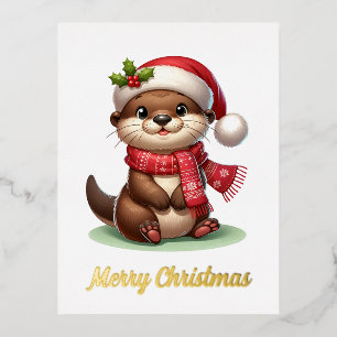 Adorable Christmas Otter Folien Feiertagspostkarte