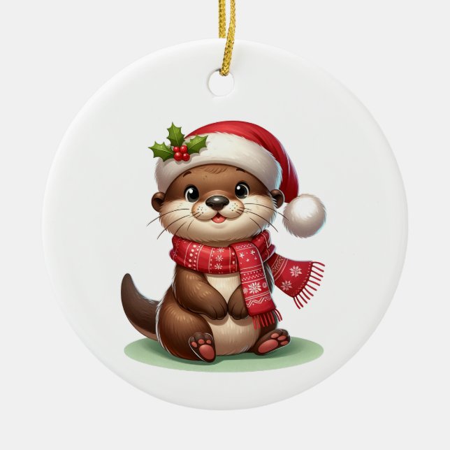 Adorable Christmas Otter Keramik Ornament (Vorne)