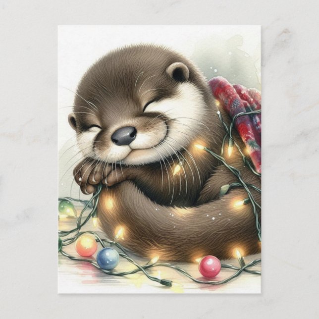 Adorable Christmas Otter Postkarte (Vorderseite)
