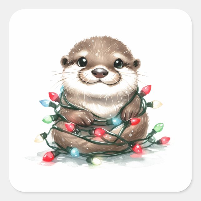 Adorable Christmas Otter Quadratischer Aufkleber (Vorderseite)