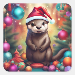 Adorable Christmas Otter Quadratischer Aufkleber