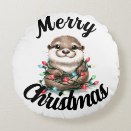 Adorable Christmas Otter Rundes Kissen