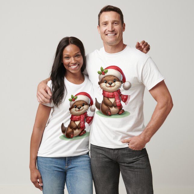Adorable Christmas Otter T-Shirt (Unisex)