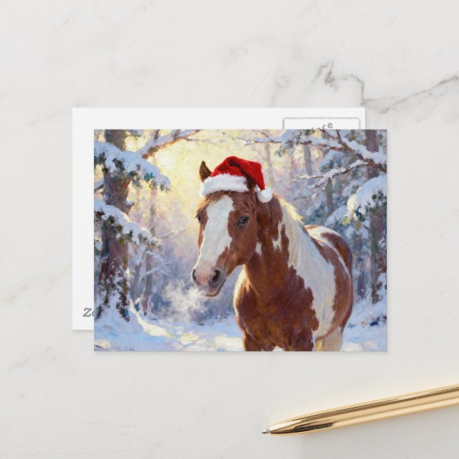 Adorable Christmas Paint Horse Mare Postkarte (Vorderseite/Rückseite Beispiel)