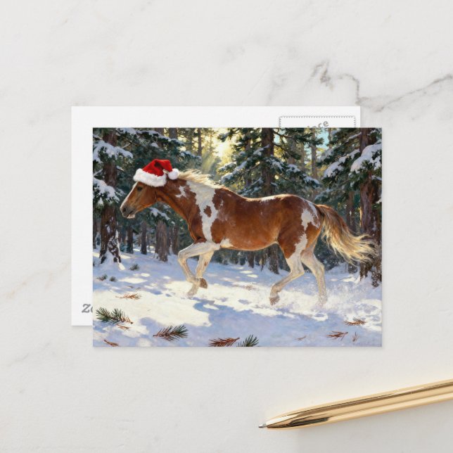 Adorable Christmas Paint Horse Mare Postkarte (Vorderseite/Rückseite Beispiel)
