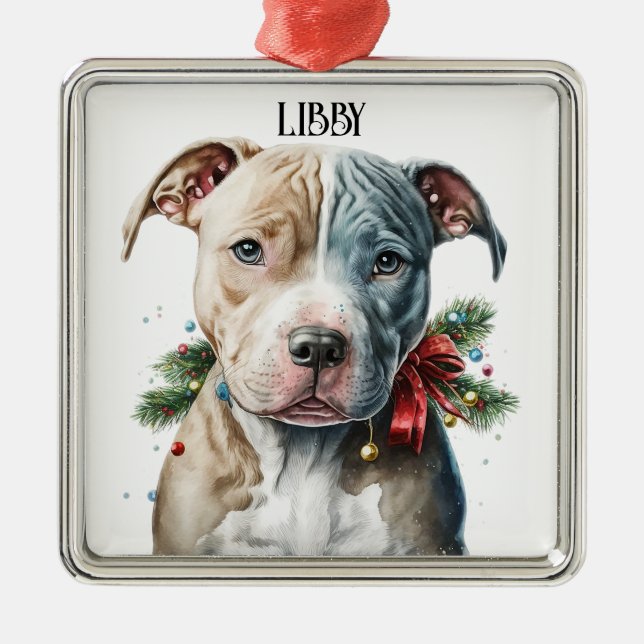 ADORABLE CHRISTMAS PIT BULL TERRIER HUNDE GESICHT ORNAMENT AUS METALL (Vorne)