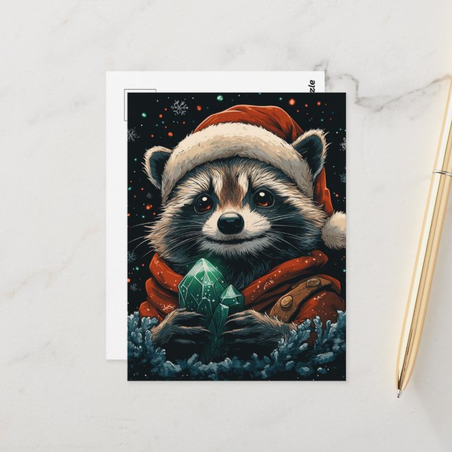 Adorable Christmas Raccoon Postkarte (Vorderseite/Rückseite Beispiel)