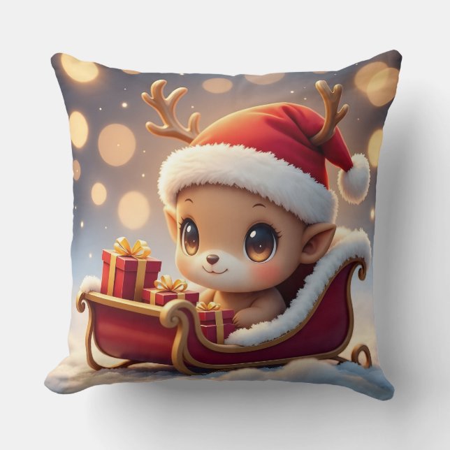   "Adorable Christmas Reindeer Sleigh Pillow Desig Kissen (Vorderseite)