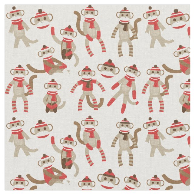 Adorable Christmas Sock Affen Fabric Stoff (Nahaufnahme)