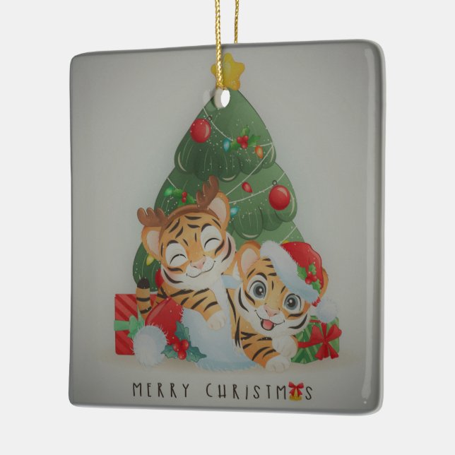 Adorable Christmas Tigers Keramikornament (Links)