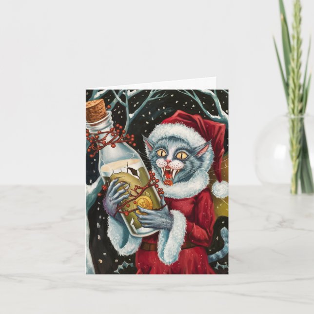 Adorable Christmas Vampire Gray Cat Fairy Karte (Vorderseite)
