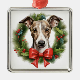 ADORABLE CHRISTMAS WHIPPET DOG WREATH ORNAMENT AUS METALL