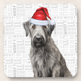 Adorable Christmas Wolfhound Dog Woof Word Art Getränkeuntersetzer