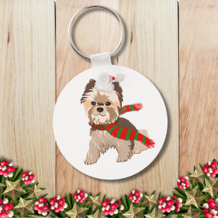 Adorable Christmas Yorkie In Santa Hat Keychain Schlüsselanhänger