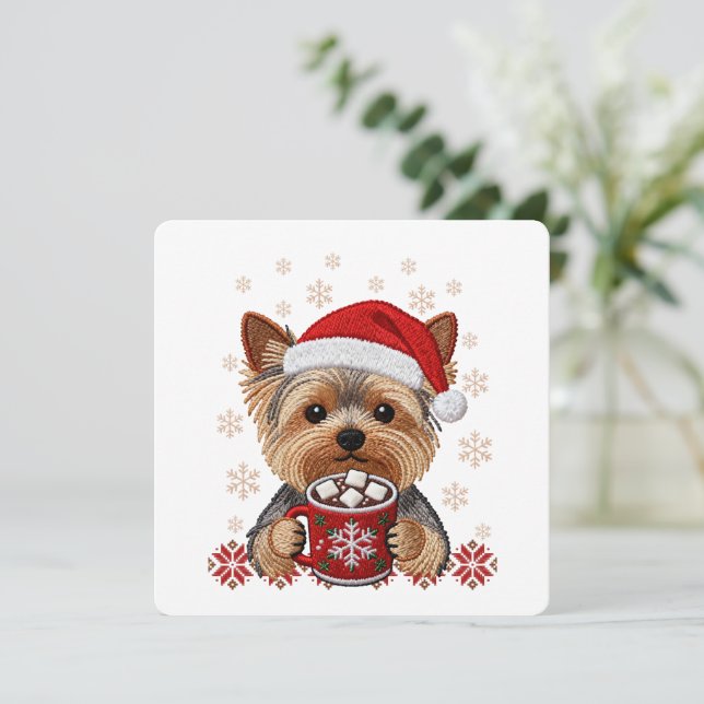 Adorable Christmas Yorkshire Terrier Card (Stehend Vorderseite)