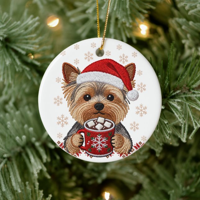 Adorable Christmas Yorkshire Terrier Keramik Ornament (Baum)