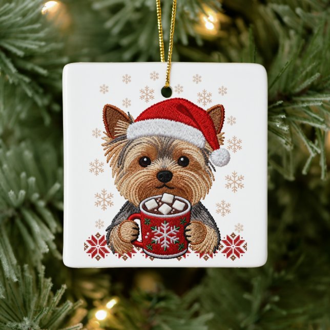 Adorable Christmas Yorkshire Terrier Keramikornament (Baum)