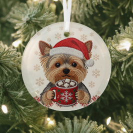 Adorable Christmas Yorkshire Terrier Ornament Aus Glas