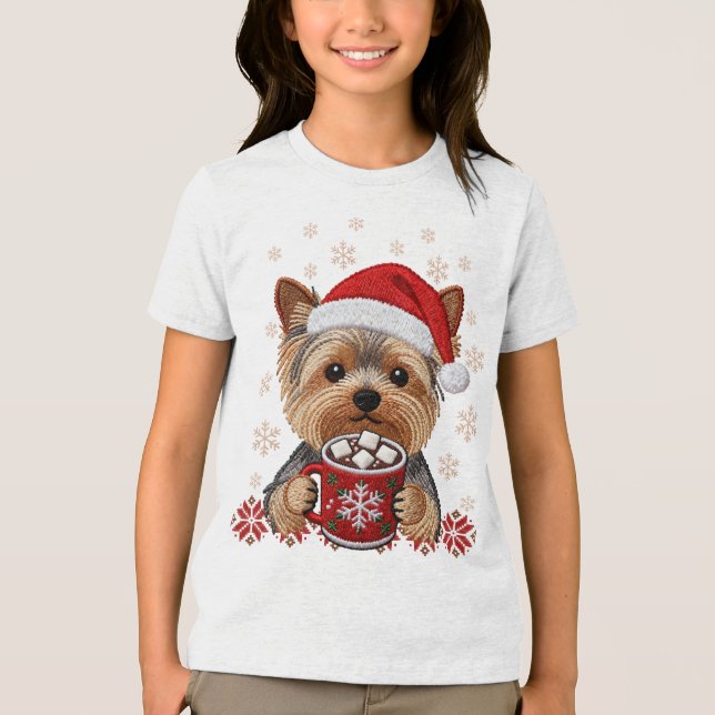 Adorable Christmas Yorkshire Terrier Tri-Blend Shirt (Vorderseite)