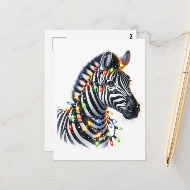 Adorable Christmas Zebra Postkarte (Vorderseite/Rückseite Beispiel)