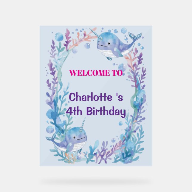 Adorable Chubby Narwhal Whale fish Seamless Sea Li Acrylschild (Vorderseite)