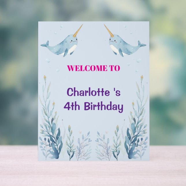 Adorable Chubby Narwhal Whale fish Seamless Sea Li Acrylschild (Neutral)