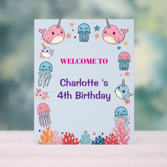 Adorable Chubby Narwhal Whale fish Seamless Sea Li Acrylschild (Neutral)