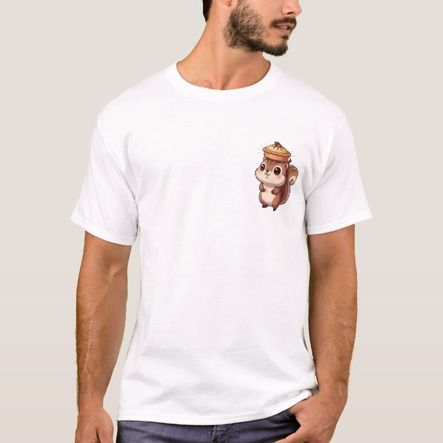 Adorable Chubby Squirrel Balancing Acorn Pie Hat T-Shirt (Vorderseite)