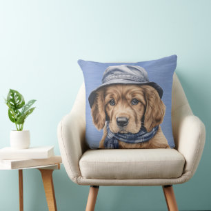 ADORABLE COCKER SPANIEL PUPPEN MIT BLAUEM HAT KISSEN