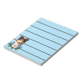 Adorable Collie Welpe mit blauen Blumen Notizblock