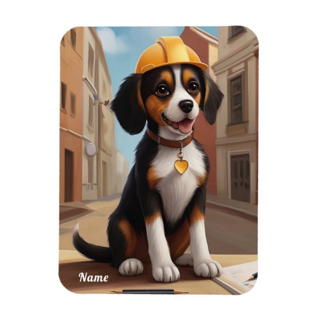 Adorable Construction Worker Hund Niedliche Welpen Magnet (Vertikal)