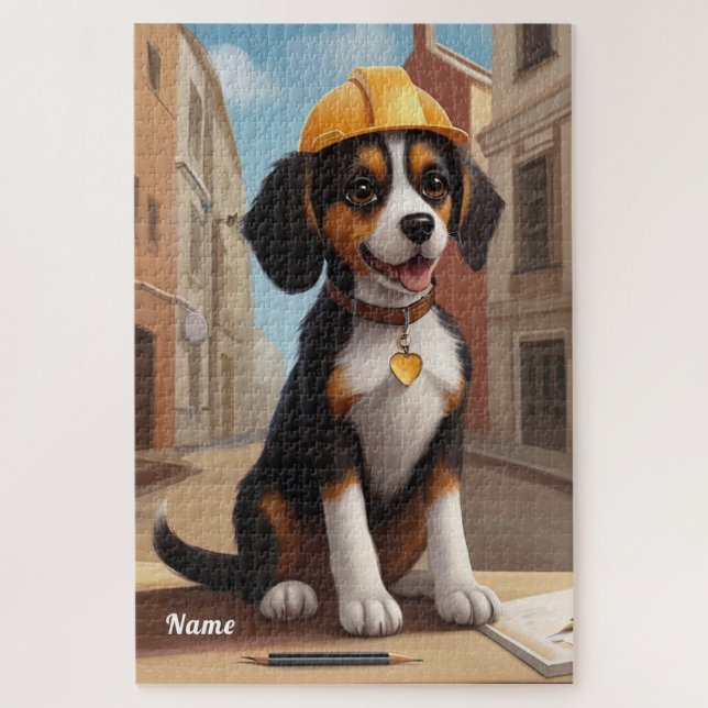 Adorable Construction Worker Hund Niedliche Welpen Puzzle (Vertikal)