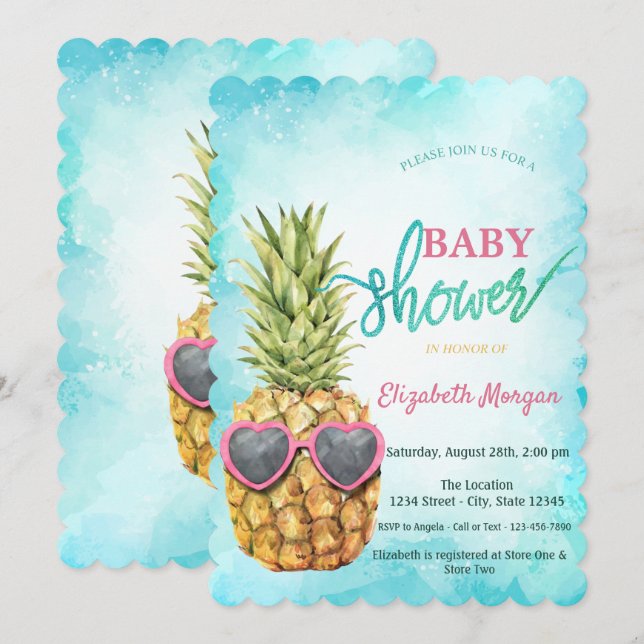 Adorable Coole Ananas Tropical Baby Dusche Einladung (Vorne/Hinten)