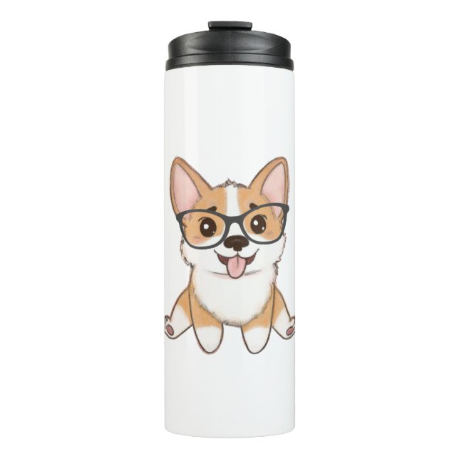 Adorable Corgi Puppy With Glasses Thermosbecher (Vorderseite)