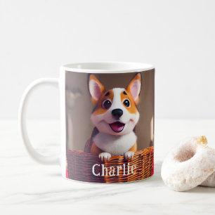 Adorable Corgi Welpe in Basket Individuelle Name D Kaffeetasse