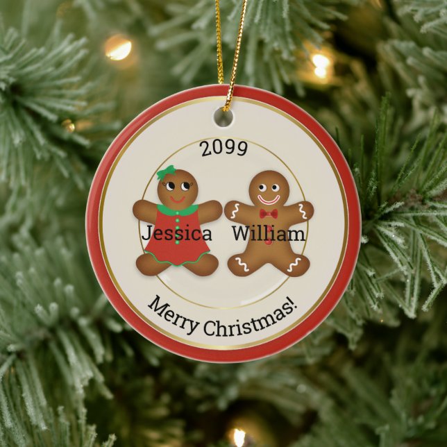 Adorable Couple Gingerbrot Ornament w Year (Baum)