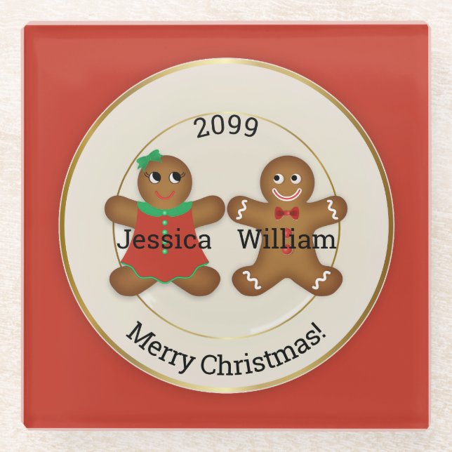 Adorable Couple Gingerbrot Ornament w Year Glasuntersetzer (Vorderseite)