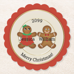 Adorable Couple Gingerbrot Ornament w Year Untersetzer