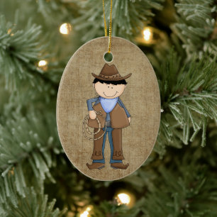 Adorable Cowboy Weihnachts-Keramik Ornament