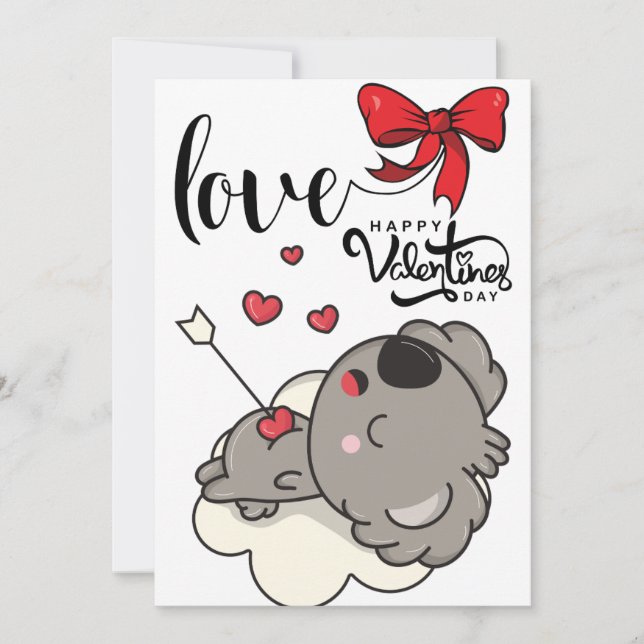 Adorable Cupid Koala Valentinstag Design Einladung (Vorderseite)
