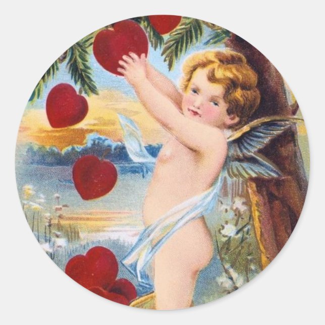 Adorable Cupid Valentine - Vintag! Runder Aufkleber (Vorderseite)
